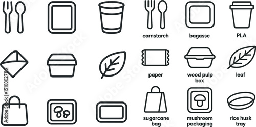 Icons of eco-friendly packaging solutions for sustainable living designs