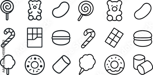 Sweet treats collection: candy, chocolate, and desserts icon set for design