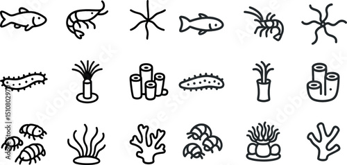 Marine life icons for educational and design projects