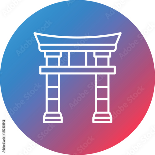 Torii Gate Line Gradient Circle Background Icon