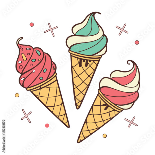 A set of realistic corn ice-cream vector white clean background 