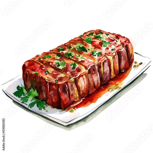 Meatloaf, watercolor painting vector, high quality, isolated on a white background.