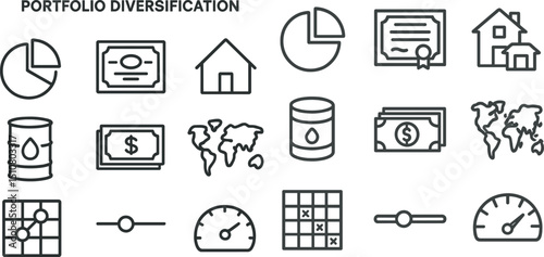 Portfolio diversification icons for financial planning and investment strategy design