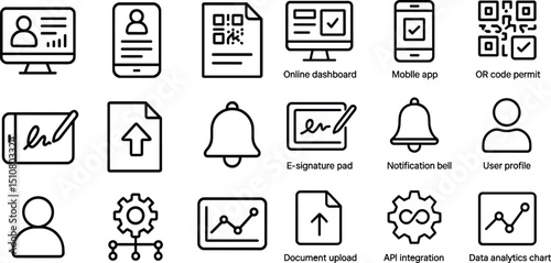 Digital interface icons for online dashboard and mobile app design