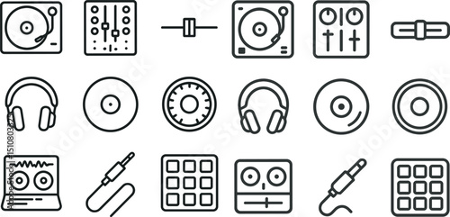 Dj equipment icons set for music production and mixing designs