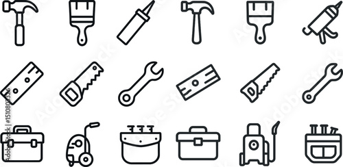Construction and repair tools icon set for design projects