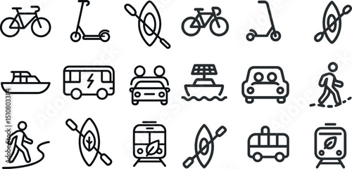 Transportation and recreation icons for travel and outdoor design projects