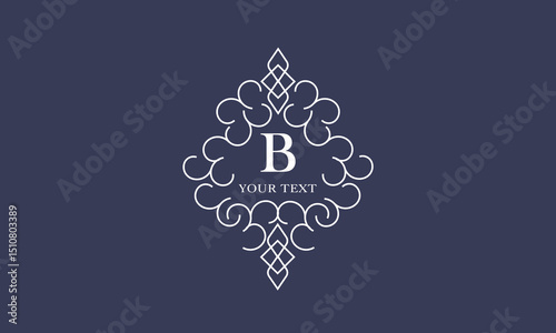 Luxury vector logo template, monogram with initial B. Vintage trendy royal ornament, frame illustration, good for fashion boutique, alcohol or hotel brand