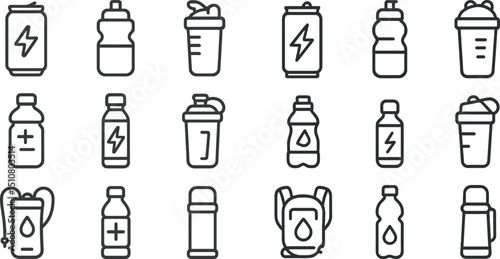 Collection of hydration and energy drink icons for fitness and outdoor activities
