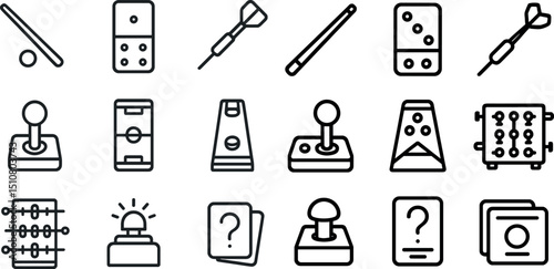 Collection of classic games and elements icons for recreation and fun design use