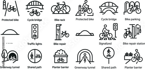 Urban cycling icons for sustainable city planning and design projects