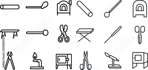 Set of icons featuring tools and equipment for craft and workshop projects