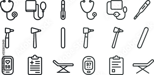 Medical equipment icons set for healthcare and diagnostics design