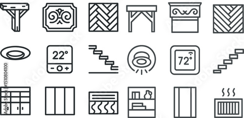 Interior design line icons collection for home improvement and decoration projects