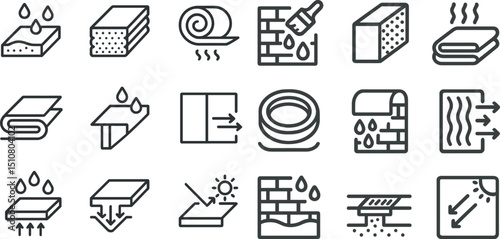 Construction and insulation icons for building design and water protection