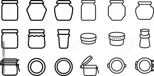 Collection of minimalist jar and container line icons for packaging design