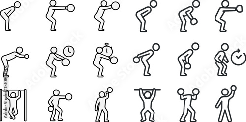 Exercise icons for fitness routine and workout planning design