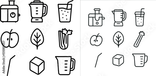 Kitchen appliance and ingredient icons for smoothie recipes and healthy living design