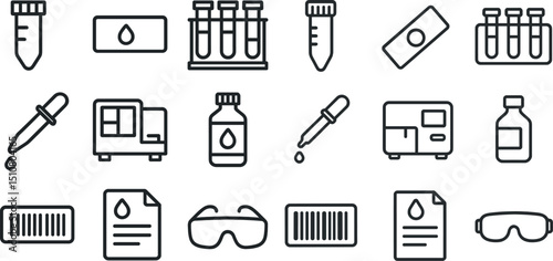 Laboratory equipment icons for medical and scientific use in posters and designs