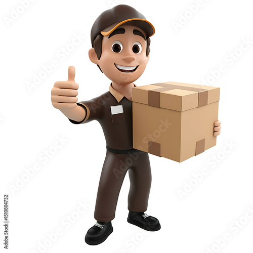 The Delivery Specialist: A rendering image captures a delivery specialist confidently carrying a package, thumbs up, poised to provide exemplary service.