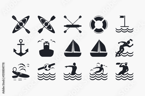 Set of Black and White Water Sports Icons