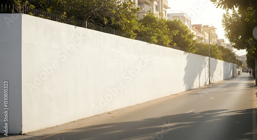 City street with long concrete wall featuring copy space and mockup
