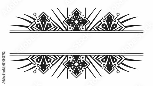 Art deco style frame with symmetrical floral and geometric elements for text overlay or design use created with generated ai