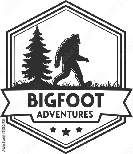 Bigfoot adventures logo design hexagon badge silhouette graphic