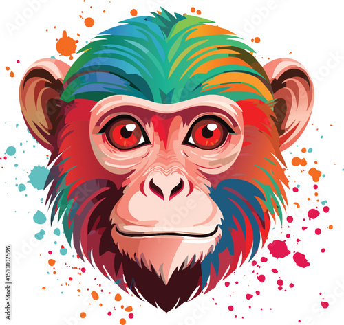 monkey colorful vector design.children, animal, artwork, colours, emotion, expression, friendly, graphic, joy, playful, smile, wildlife, zoo, ape, creature, drawing, funny, grinning, head, smiling, ar