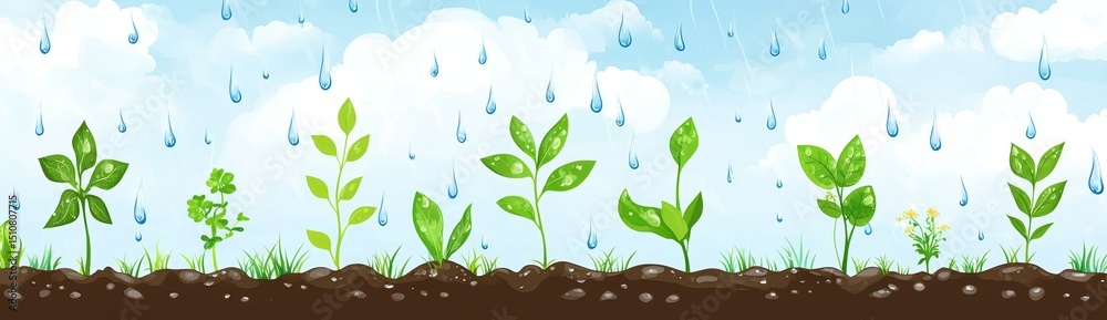 Fototapeta premium Banner proclaiming that young plants thriving on the ground during rainstorms save lives