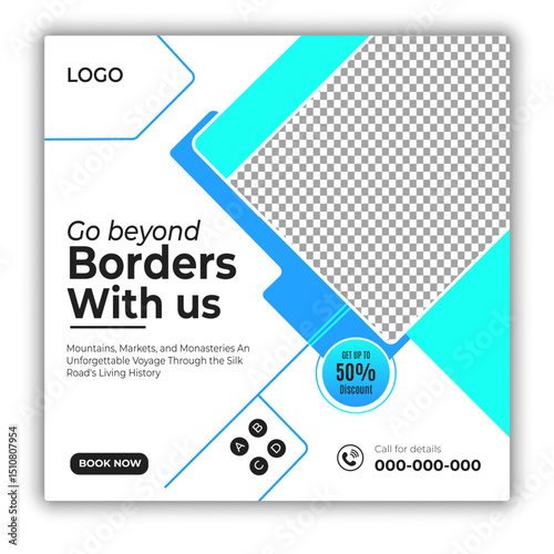 Travel and tour social media posts and web banner square design template