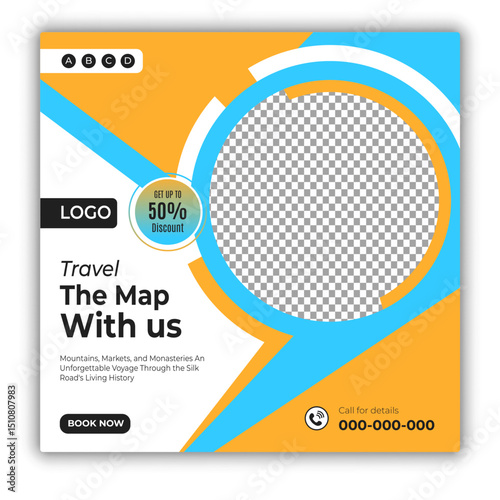 Travel and tour social media posts and web banner square design template