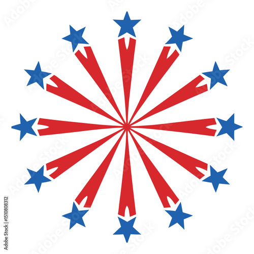 "Patriotic Starburst Firework Elements – Red and Blue Vector Design"