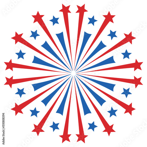 "Patriotic Starburst Firework Elements – Red and Blue Vector Design"