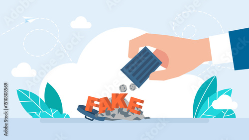 Fake news. Spreading misinformation in mass media. Internet propaganda. Informational garbage. Information noise, hoax, disinformation, conspirators telling false news. Vector illustration
