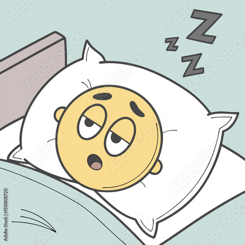 Single sleepy face emoji icon on pillow bedtime theme