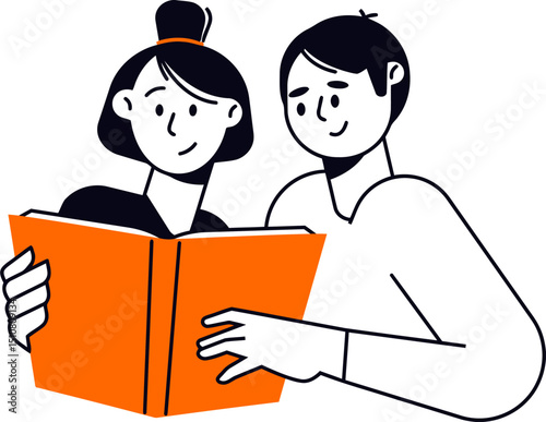 Illustration of couple reading book together learning studying education vector graphic design art 100 vector art illustration