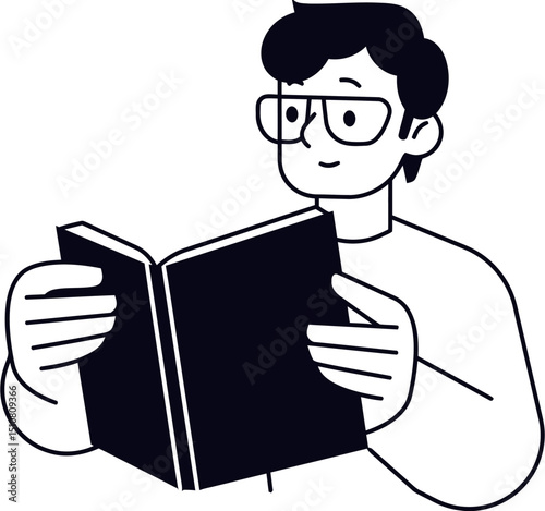 Illustration of a man reading book with glasses study education knowledge learn literature reading 100 vector art illustration