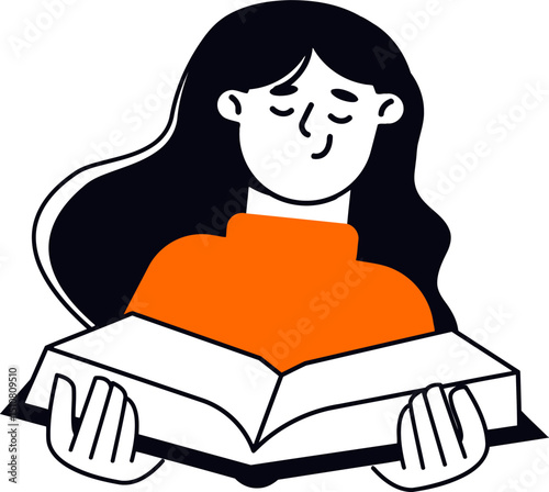Illustration of woman reading book for education knowledge study learning and reading comprehension skills vector art illustration