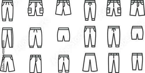 Minimalist icon set of casual pants and shorts for fashion design