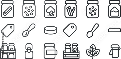 Minimalistic kitchen and pantry icons for food organization design