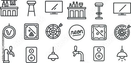 Modern bar and entertainment icons for lounge decor design