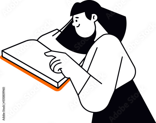 Illustration of person reading book studying learning education knowledge literature information 100 vector art illustration
