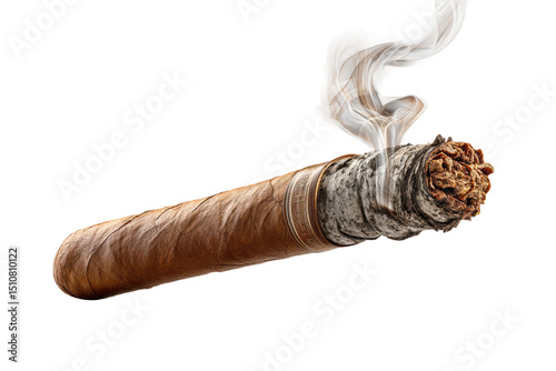 PNG Smoking cigar with ash and smoke on black background