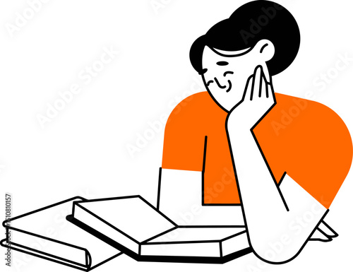 Illustration of student studying reading books learning education knowledge and thinking hard at school or home vector art illustration