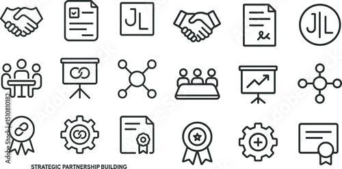 Strategic partnership development icons for business presentations