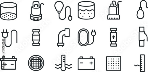 Water filtration and plumbing line icons for design and usage