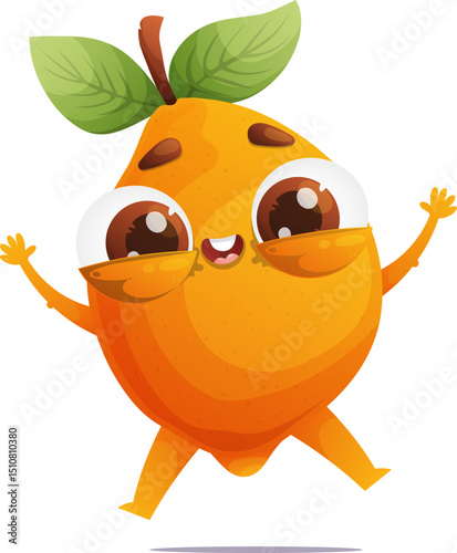 Happy Pear Cartoon Character Jumping with Joy and Excitement, Fruit Mascot.