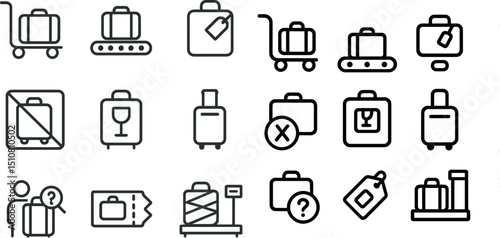 Travel and luggage icon set for transportation and baggage design
