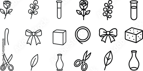 Elegant floral and craft icon set for creative design projects